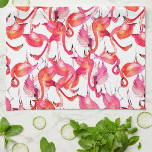 Watercolor Flamingo In Watercolors Add Your Name Tea Towel