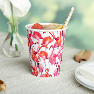 Watercolor Flamingo In Watercolors Paper Cups