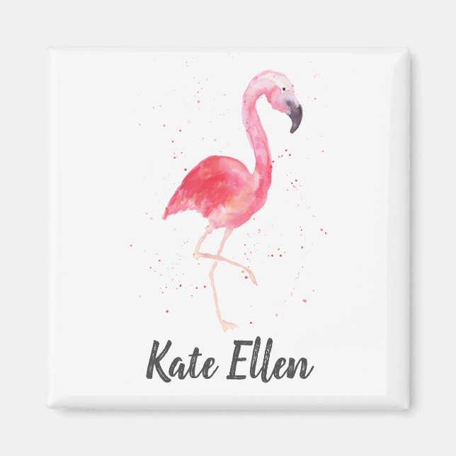 Watercolor Flamingo Magnet Custom Name (Front)