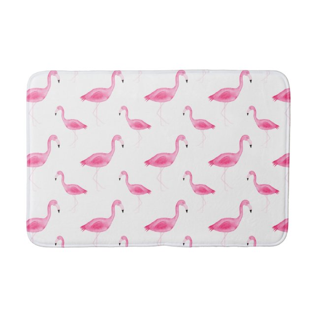 Watercolor Flamingo Pattern Bath Mat (Front)