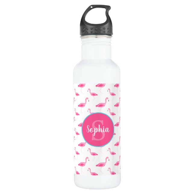 Watercolor Flamingo Pattern Personalised 710 Ml Water Bottle (Front)