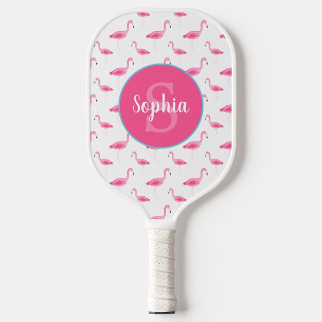 Watercolor Flamingo Pattern Personalised Pickleball Paddle (Front)