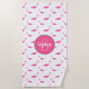 Watercolor Flamingo Pattern Personalized Monogram Beach Towel