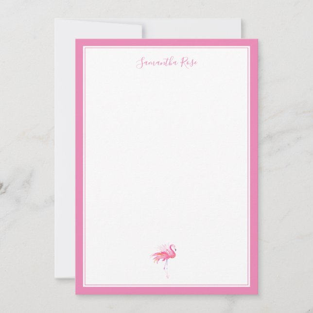 Watercolor Flamingo Personalised Stationery Card (Front)