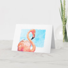 Watercolor Flamingo Pink Blank Greeting 