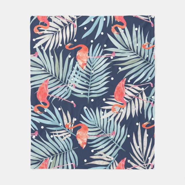 Watercolor Flamingo: Pink Tropical Elegance. Fleece Blanket (Front)