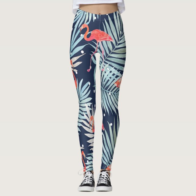 Watercolor Flamingo: Pink Tropical Elegance. Leggings (Front)