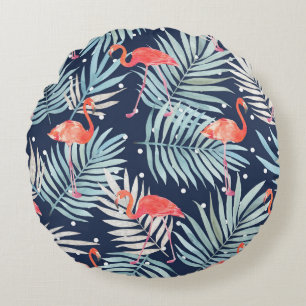 Watercolor Flamingo: Pink Tropical Elegance. Round Cushion