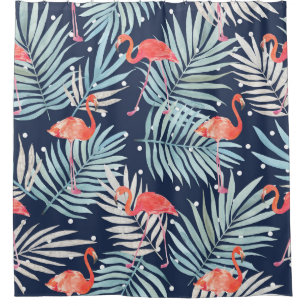 Watercolor Flamingo: Pink Tropical Elegance. Shower Curtain
