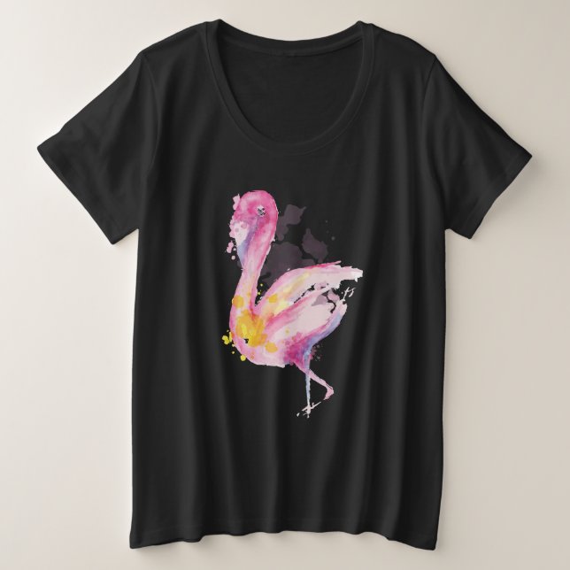 Watercolor Flamingo Plus Size T-Shirt (Design Front)