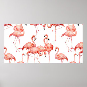 Watercolor flamingo seamless pattern. Hand painted Poster