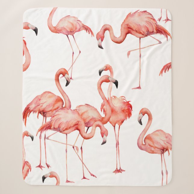 Watercolor flamingo seamless pattern. Hand painted Sherpa Blanket (Front)