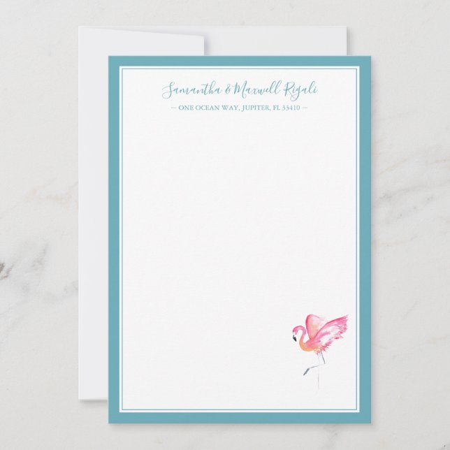 Watercolor Flamingo Thank You Cards Stationery (Front)