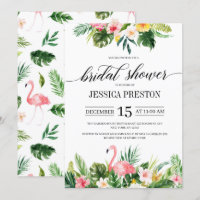 Watercolor Flamingo Tropical Floral Bridal Shower