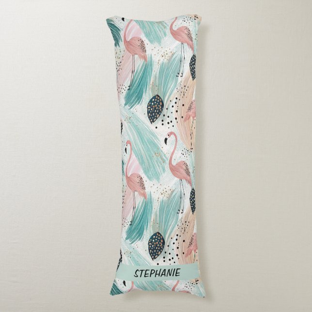 Watercolor Flamingo Tropical Pattern Body Cushion (Front Vertical)