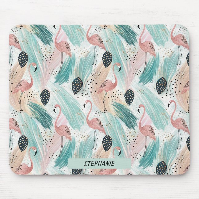 Watercolor Flamingo Tropical Pattern Mouse Pad (Front)