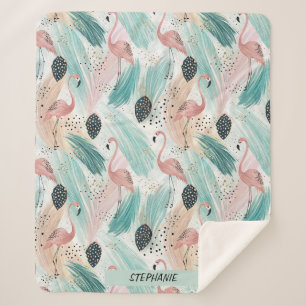 Watercolor Flamingo Tropical Pattern Sherpa Blanket