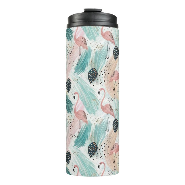 Watercolor Flamingo Tropical Pattern Thermal Tumbler (Front)