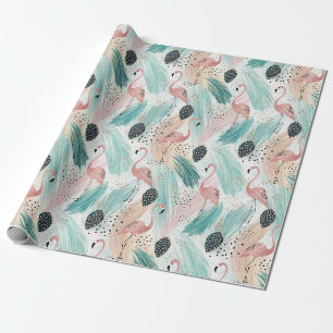 Watercolor Flamingo Tropical Pattern Wrapping Paper