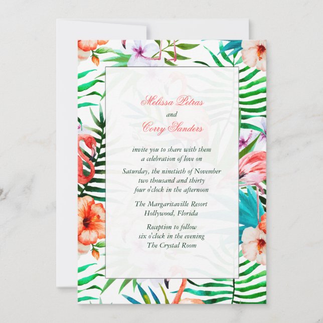 Watercolor Flamingo Wedding Invitation (Front)