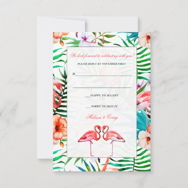 Watercolor Flamingo Wedding Response (Front)
