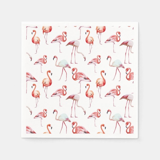 Watercolor flamingo white pattern tropical napkin (Front)
