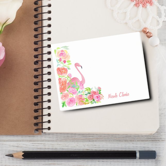 Watercolor Flamingo With Roses Personalised Post-it Notes (Personalize reminders with Watercolor Flamingo With Roses Post-it Notes.)
