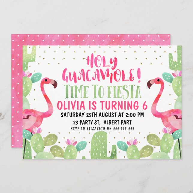 Watercolor Flamingos Birthday Party Invitation (Front/Back)