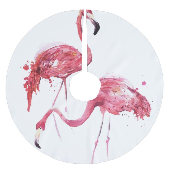 Watercolor Flamingos, Elegant Design. Brushed Polyester Tree Skirt (Front)