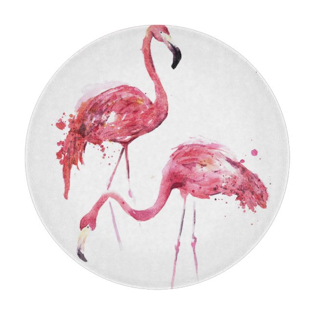 Watercolor Flamingos, Elegant Design. Cutting Board (Front)