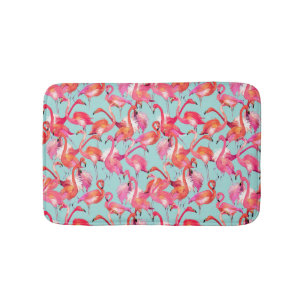 Watercolor Flamingos Gathered Bath Mat