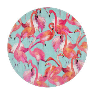 Watercolor Flamingos Gathered Cutting Board