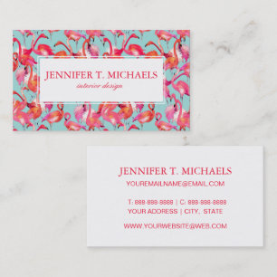 Watercolor Flamingos Gathered Monogram Business Card