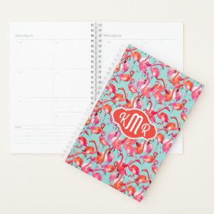 Watercolor Flamingos Gathered   Monogram Planner