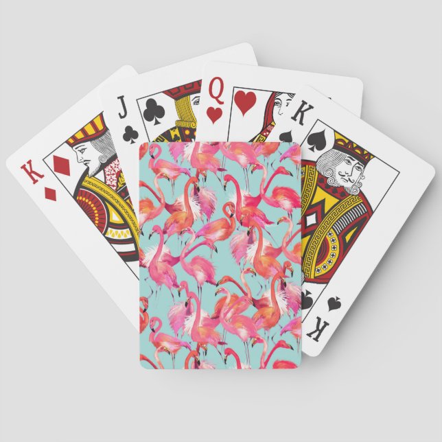 Watercolor Flamingos Gathered Playing Cards (Back)