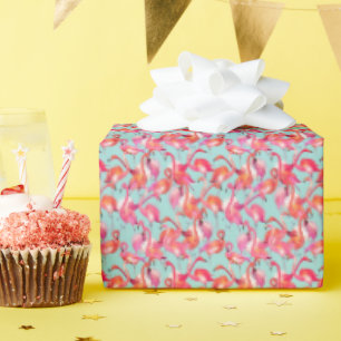 Watercolor Flamingos Gathered Wrapping Paper