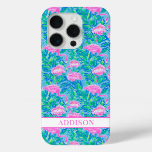 Watercolor Flamingos Monogrammed iPhone 15 Pro Case