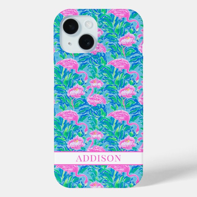 Watercolor Flamingos Monogrammed Case-Mate iPhone Case (Back)