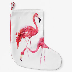 Watercolor flamingos small christmas stocking