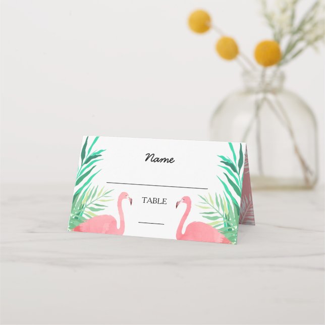 Watercolor Flamingos Tropical Wedding Place Card (Front)