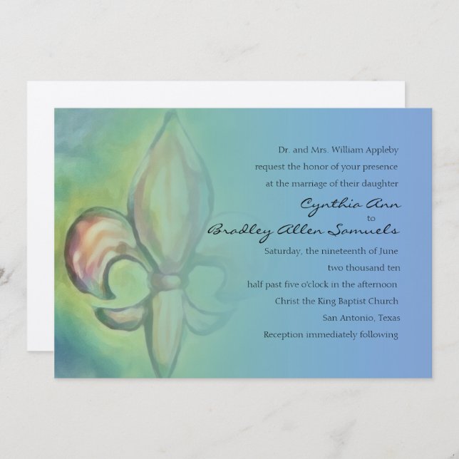 Watercolor Fleur de Lis Blue Invitation (Front/Back)