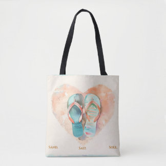 Watercolor Flip Flop Heart Beach Tote Bag