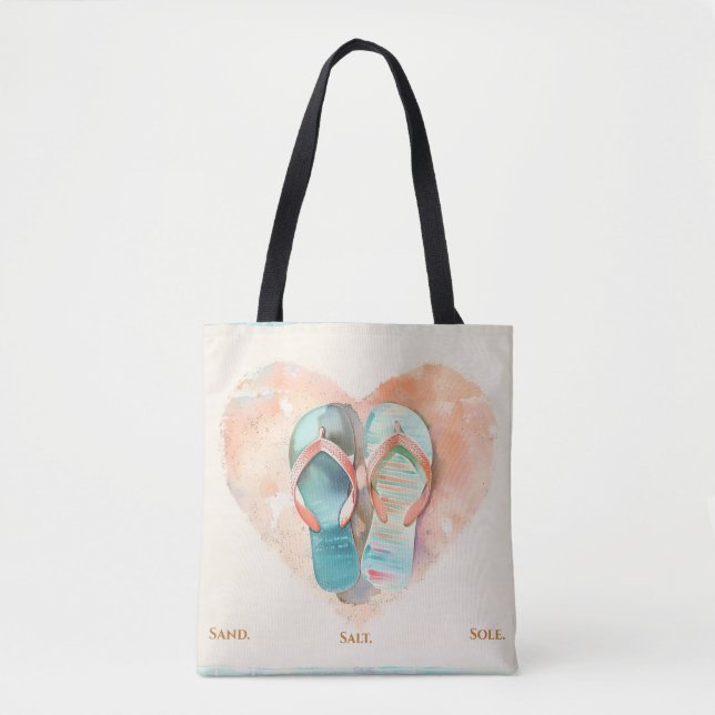 Watercolor Flip Flop Heart Beach Tote Bag (Front)