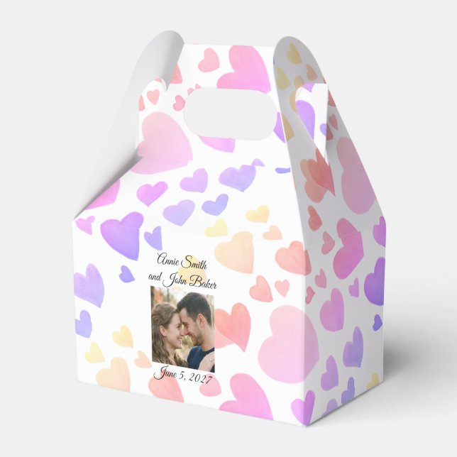 Watercolor Floating Hearts (Customisable) Favour Box (Front Side)
