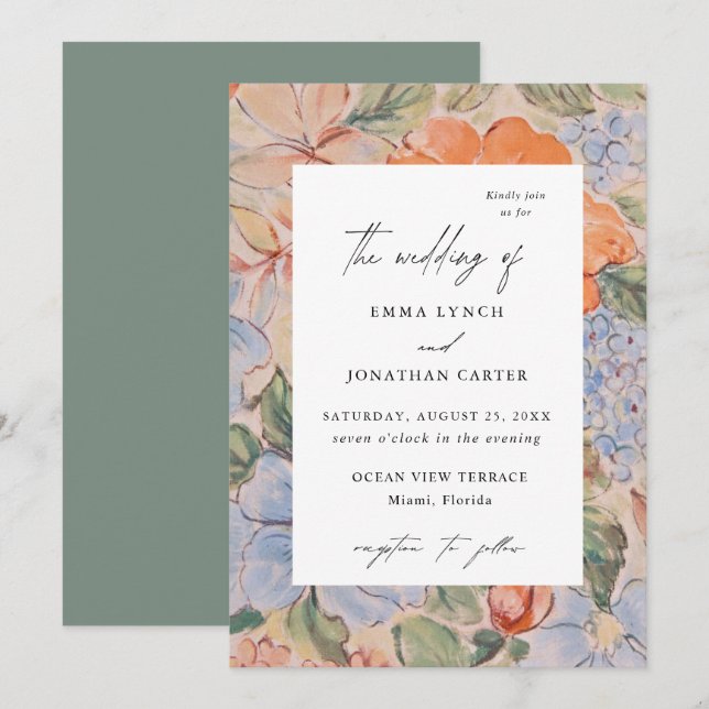 Watercolor Flora Wildflower Wedding Invitation (Front/Back)