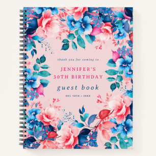 Watercolor Floral 30th Birthday Guest Book Blush