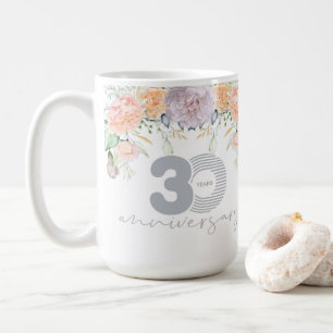 Watercolor Floral 30th Wedding Anniversary Coffee Mug