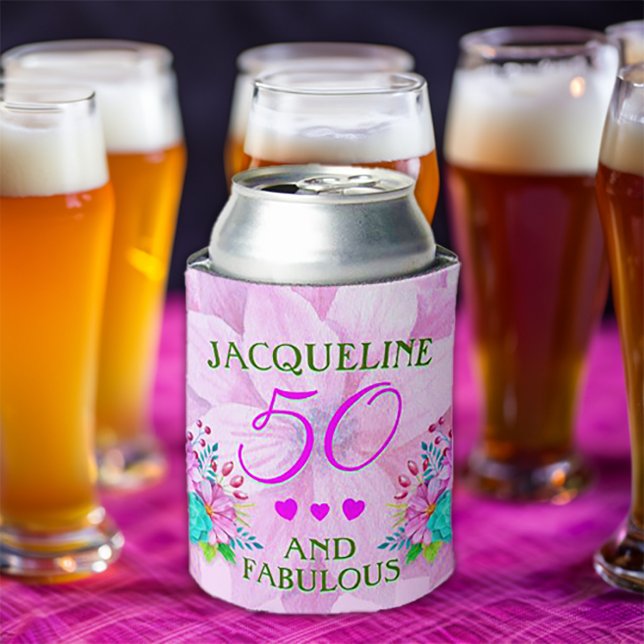 Watercolor Floral 50 and Fabulous Can Cooler (Creator Uploaded)