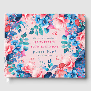 Watercolor Floral 50th Birthday Guest Book Blush