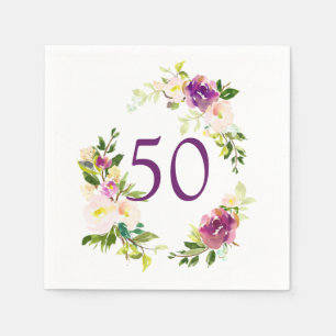 Watercolor Floral 50th Birthday Napkin